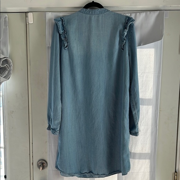 Anthropologie Blue Long Sleeve Mandarin Collar Dress Size XL EUC - Picture 3 of 10